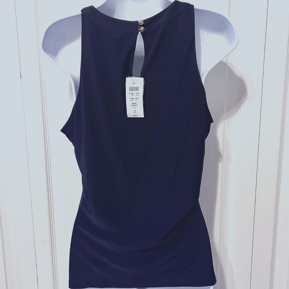 Cache-NWT-Navy Mesh/Gold/Silver Beaded Sleeveless Top-Sz. Medium-Fancy-Built Bra - Picture 8 of 13